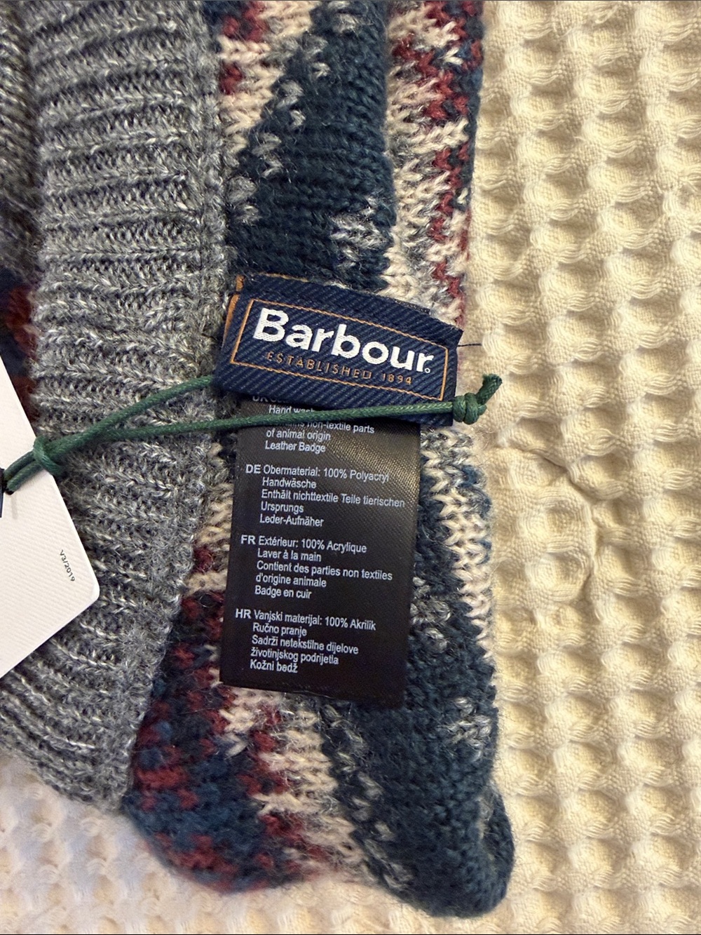 Barbour Gray Fair Isle dog Sweater with Blue and Red Accents - Picture 7 of 10